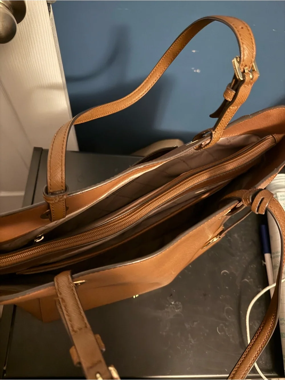Michael Kors Tan Saffiano Leather Tote with Gold Hardware